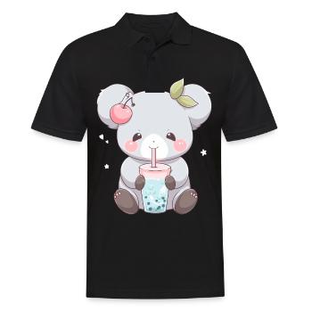 Kawaii Koala trinkt Boba Bubble Tea Chibi - Männer Poloshirt - Schwarz - Vorne - Kai (181cm)