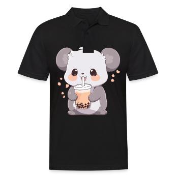 Kawaii Koala trinkt Boba Bubble Tea Chibi - Männer Poloshirt - Schwarz - Vorne - Kai (181cm)