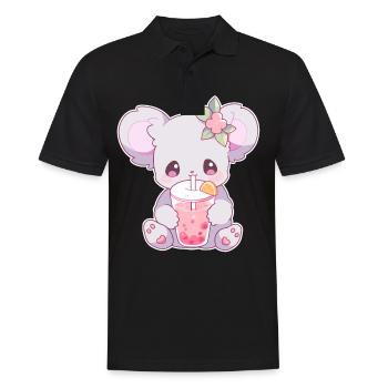 Kawaii Koala trinkt Boba Bubble Tea Chibi - Männer Poloshirt - Schwarz - Vorne - Kai (181cm)