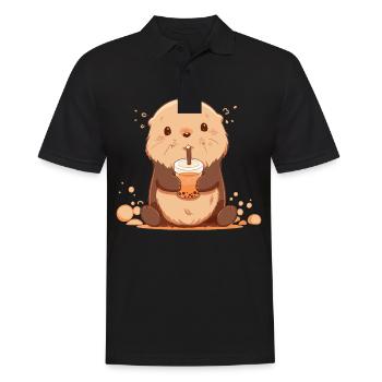 Kawaii Otter trinkt Boba Bubble Tea Chibi - Männer Poloshirt - Schwarz - Vorne - Kai (181cm)