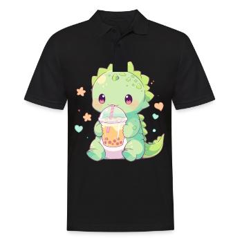 Kawaii Dinosaure Boissons Boba Bubble Tea Chibi - Polo Homme - noir - Devant - Kai (181cm)