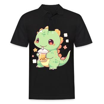 Kawaii Dinosaure Boissons Boba Bubble Tea Chibi - Polo Homme - noir - Devant - Kai (181cm)