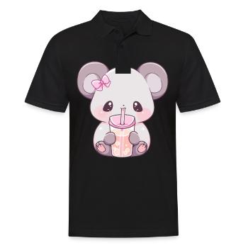 Kawaii Koala trinkt Boba Bubble Tea Chibi - Männer Poloshirt - Schwarz - Vorne - Kai (181cm)