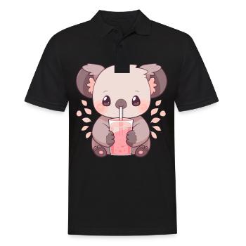 Kawaii Koala trinkt Boba Bubble Tea Chibi - Männer Poloshirt - Schwarz - Vorne - Kai (181cm)