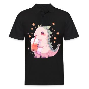 Kawaii Dinosaure Boissons Boba Bubble Tea Chibi - Polo Homme - noir - Devant - Kai (181cm)