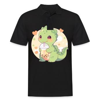 Kawaii Dinosaure Boissons Boba Bubble Tea Chibi - Polo Homme - noir - Devant - Kai (181cm)