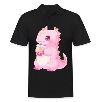 Kawaii Dinosaure Boissons Boba Bubble Tea Chibi - Polo Homme - noir - Devant - Kai (181cm)