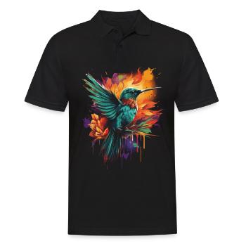 Kolibri Kunstwerk Bunt Vogelliebhaber - Männer Poloshirt - Schwarz - Vorne - Kai (181cm)