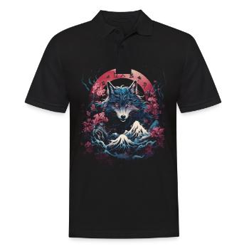 Wolf Japanisch Japanische Kunst Anime Traditionell - Männer Poloshirt - Schwarz - Vorne - Kai (181cm)