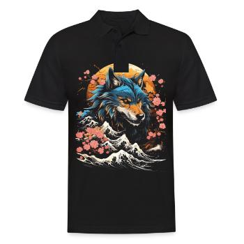 Wolf Japanisch Japanische Kunst Anime Traditionell - Männer Poloshirt - Schwarz - Vorne - Kai (181cm)