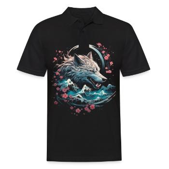 Wolf Japanisch Japanische Kunst Anime Traditionell - Männer Poloshirt - Schwarz - Vorne - Kai (181cm)