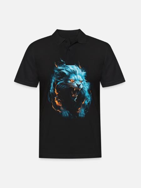 Lion, Fire, Blue, Male - Men's Polo Shirt - black
