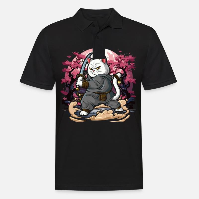 Samurai Katze - Männer Poloshirt - Schwarz