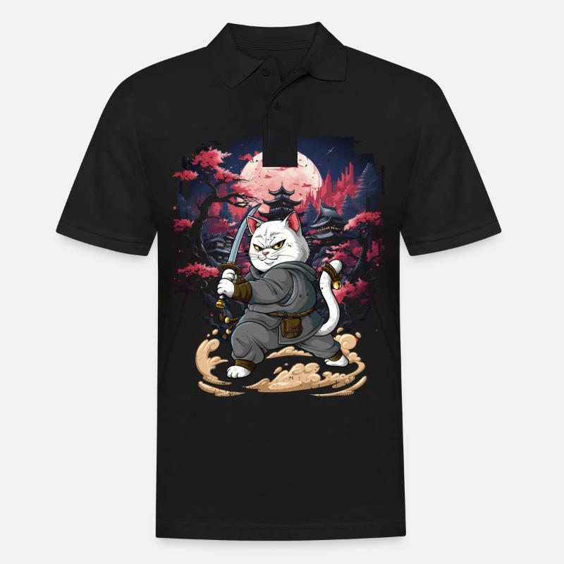 Samurai Katze - Männer Poloshirt - Schwarz