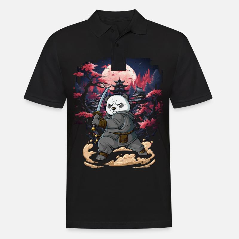 Samurai Panda - Männer Poloshirt - Schwarz