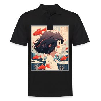 Vintage Japanisch Ästhetik Otaku Anime Girl - Männer Poloshirt - Schwarz - Vorne - Kai (181cm)