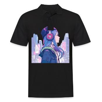 Vintage Japanisch Ästhetik Otaku Anime Girl - Männer Poloshirt - Schwarz - Vorne - Kai (181cm)