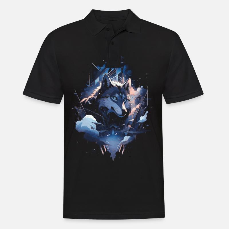 Wolf Digitales Kunstwerk Tier - Männer Poloshirt - Schwarz