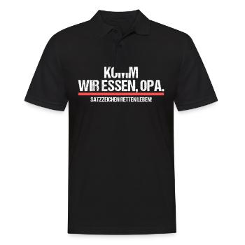 Komm wir essen, Opa. Satzzeichen retten Leben - Männer Poloshirt - Schwarz - Vorne - Kai (181cm)