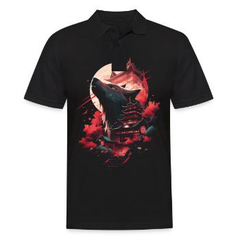 Japanese Wolf Wolves Manga Tokyo Cherry Blossoms - Men's Polo Shirt - black - Front - Kai (181cm)