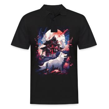 Japanese Wolf Wolves Manga Tokyo Cherry Blossoms - Men's Polo Shirt - black - Front - Kai (181cm)