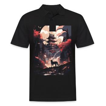 Japanese Wolf Wolves Manga Tokyo Cherry Blossoms - Men's Polo Shirt - black - Front - Kai (181cm)
