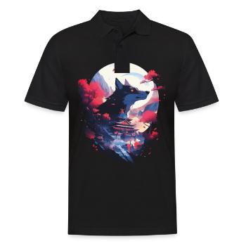Japanese Wolf Wolves Manga Tokyo Cherry Blossoms - Men's Polo Shirt - black - Front - Kai (181cm)