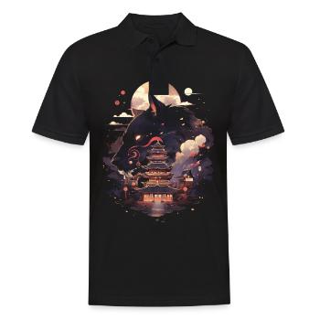 Japanese Wolf Wolves Manga Tokyo Cherry Blossoms - Men's Polo Shirt - black - Front - Kai (181cm)