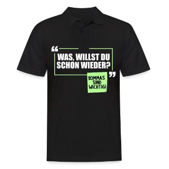 Was willst du schon wieder? Grammatik Witz - Männer Poloshirt - Schwarz - Vorne - Kai (181cm)