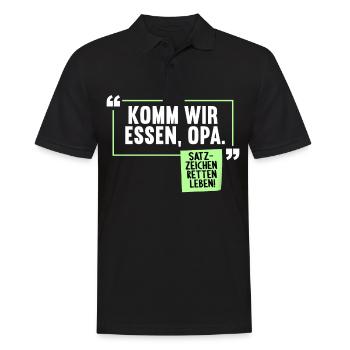 Komm wir essen, Opa. Satzzeichen retten Leben - Männer Poloshirt - Schwarz - Vorne - Kai (181cm)