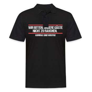 Wir bitten unsere Gäste nicht zu rauchen Wortwitz - Männer Poloshirt - Schwarz - Vorne - Kai (181cm)