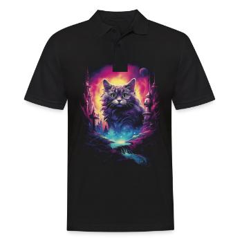 Artwork Cat Kitten Fantasy Fairy Tale - Men's Polo Shirt - black - Front - Kai (181cm)