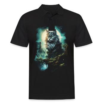 Artwork Cat Kitten Fantasy Fairy Tale - Men's Polo Shirt - black - Front - Kai (181cm)
