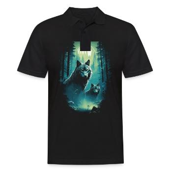 Fantasy Wolves Wolf Moonlight Illustration - Men's Polo Shirt - black - Front - Kai (181cm)