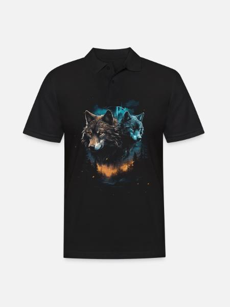 Dunkle Kunst Wolf Wald Mythisch - Männer Poloshirt - Schwarz
