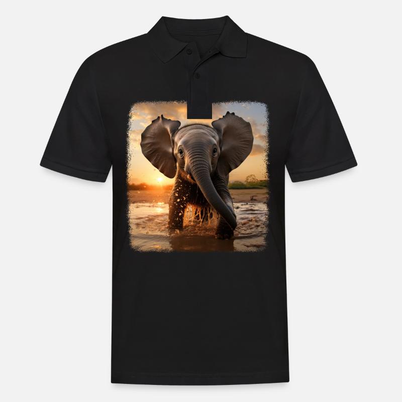 Elefanten realistic Elefant - Männer Poloshirt - Schwarz