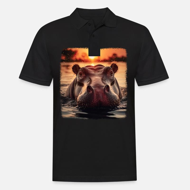Hippos realistic Hippo - Männer Poloshirt - Schwarz