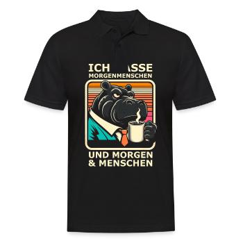 Ich hasse Morgenmenschen Nilpferd - Männer Poloshirt - Schwarz - Vorne - Kai (181cm)