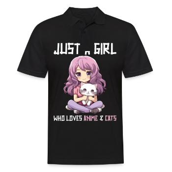 Kawaii Girl Anime Manga Fille et chat - Polo Homme - noir - Devant - Kai (181cm)