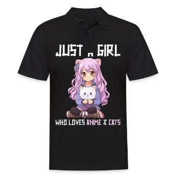 Kawaii Girl Anime Manga Fille et chat - Polo Homme - noir - Devant - Kai (181cm)