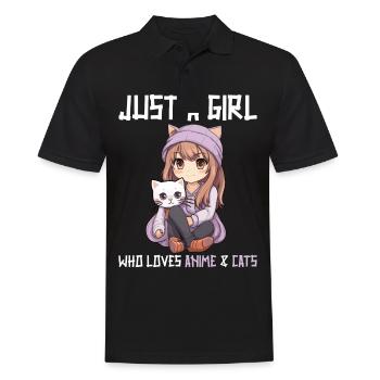 Kawaii Girl Anime Manga Fille et chat - Polo Homme - noir - Devant - Kai (181cm)