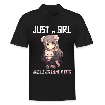 Kawaii Girl Anime Manga Fille et chat - Polo Homme - noir - Devant - Kai (181cm)