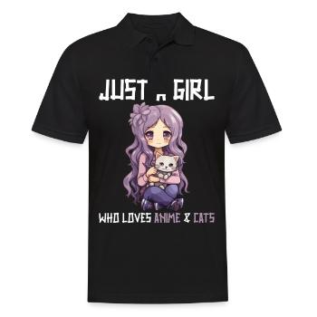 Kawaii Girl Anime Manga Fille et chat - Polo Homme - noir - Devant - Kai (181cm)