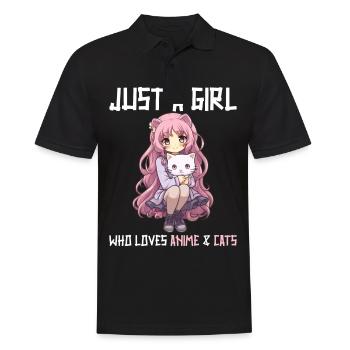 Kawaii Girl Anime Manga Fille et chat - Polo Homme - noir - Devant - Kai (181cm)