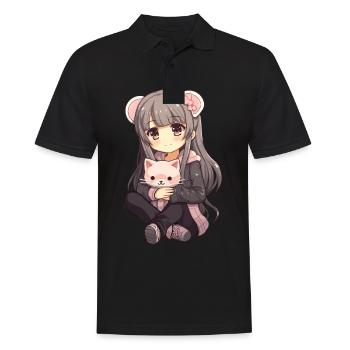Kawaii Girl Anime Manga Fille et chat - Polo Homme - noir - Devant - Kai (181cm)