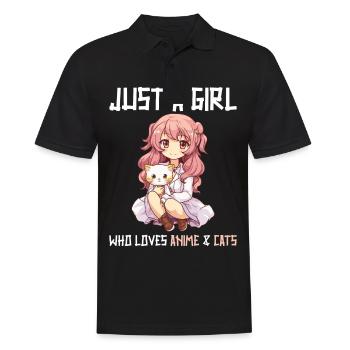 Kawaii Girl Anime Manga Fille et chat - Polo Homme - noir - Devant - Kai (181cm)