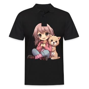Kawaii Girl Anime Manga Fille et Chien - Polo Homme - noir - Devant - Kai (181cm)