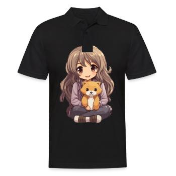 Kawaii Girl Anime Manga Fille et Chien - Polo Homme - noir - Devant - Kai (181cm)