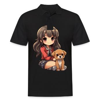 Kawaii Girl Anime Manga Fille et Chien - Polo Homme - noir - Devant - Kai (181cm)