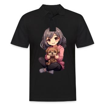 Kawaii Girl Anime Manga Fille et Chien - Polo Homme - noir - Devant - Kai (181cm)